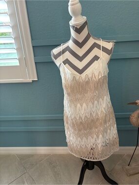 Lilly Pulitzer Mini Dress Sparkly Gold/Cream Thread Crochet Lined SZ M